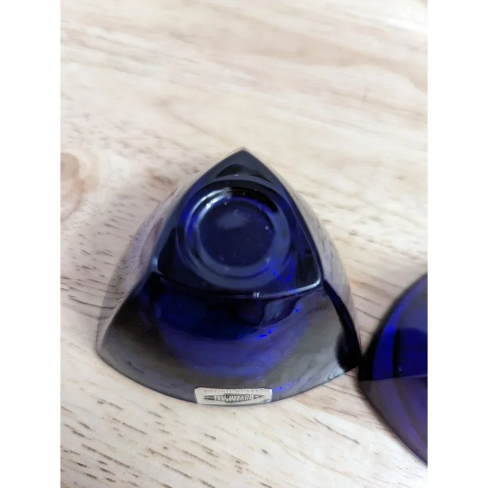 Nuutajarvi‎ Finland glass cobalt blue tea voltive candle holders round triangle